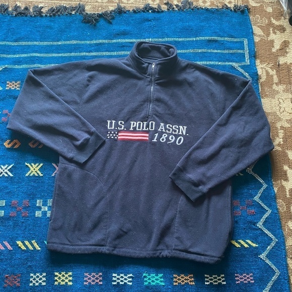 US Polo Assen Bleu 1/2 front Zip  Up Fleece Pull up Size X-Large - Picture 4 of 4